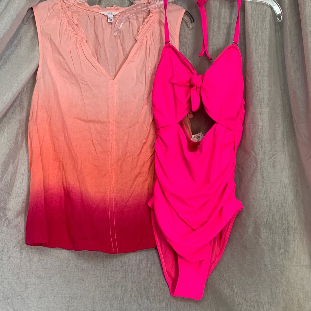 Hot Pink Bow-Front One-Piece Swimsuit with Ruched Sides